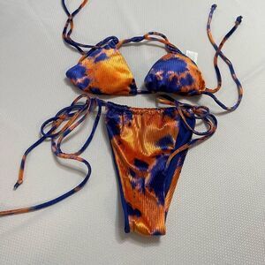 Bershka Purple Orange Tie Dye Velvet Bikini Size Medium